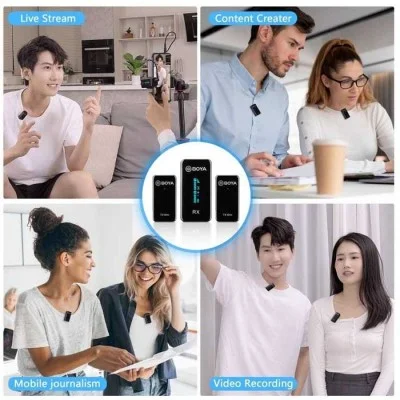 BOYA 2.4GHz Smallest Wireless Microphone (2transmitters+1receiver) - Black